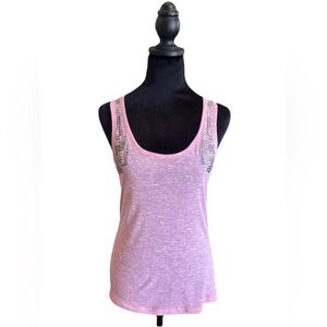 Pink Fitted Embellished Tank Top w Ruched Back